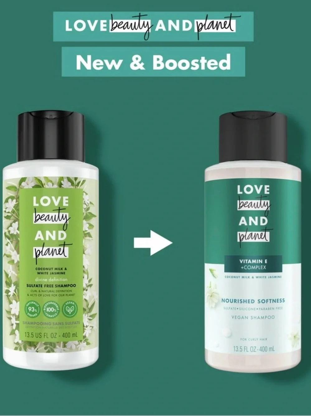 Love Beauty & Planet Vegan Shampoo Coconut Milk & White Jasmine 13.5oz X 2PACK